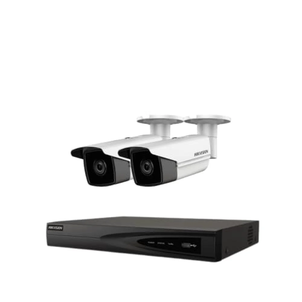 عدد 2 كاميرات شبكية 8 ميجـا IP - خارجية 50 متر مع جهاز تسجيل 4 قنوات - هيكفيجن شامل التركيب